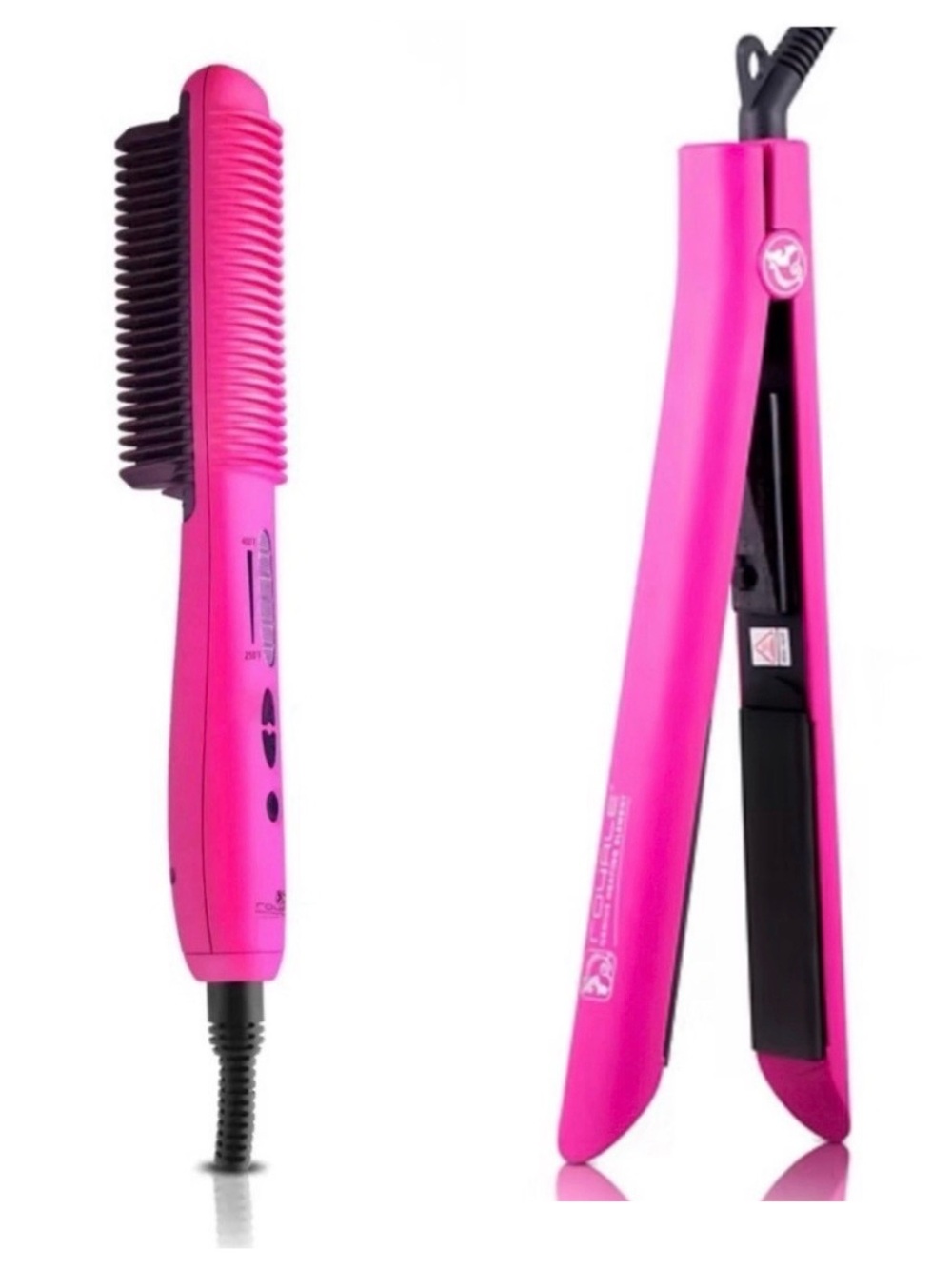 Royale Hot Pink Hair Straightener Brush & Straightener BUNDLE